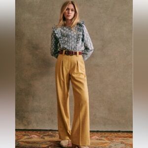 Sezane Wool Theophile Trousers 34 small like new golden yellow textured